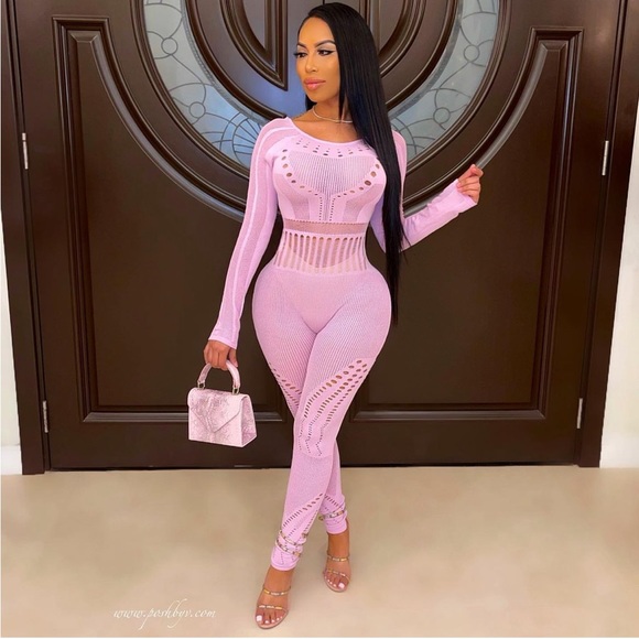 PoshByV Posh Knit Jumpsuit Lavender - Picture 1 of 1